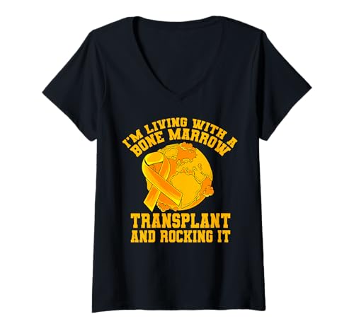 Damen Ich lebe mit einer Knochenmarktransplantation und schaukele sie T-Shirt mit V-Ausschnitt von Bone Cancer Warrior Apparel Design Power