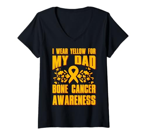 Damen Ich trage Gelb, um meinem Vater das Bewusstsein für Knochenkrebs zu geben T-Shirt mit V-Ausschnitt von Bone Cancer Warrior Apparel Design Power