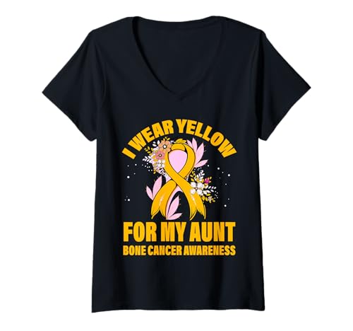 Damen Ich trage Gelb für Meine Tante Bone Cancer Awareness T-Shirt mit V-Ausschnitt Damen Ich trage Gelb für Meine Tante Bone Cancer Awareness T-Shirt mit V-Ausschnitt von Bone Cancer Warrior Apparel Design Power