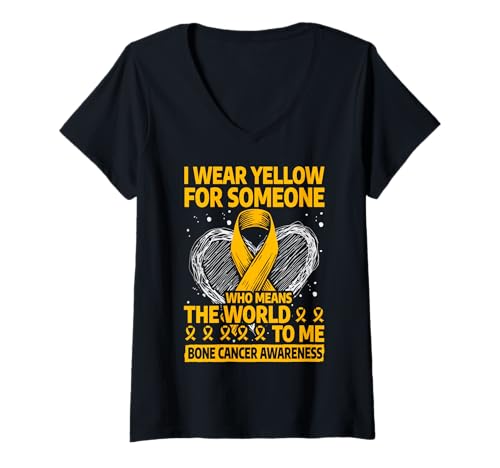 Damen Ich trage Gelb für jemanden, der mir die Welt bedeutet T-Shirt mit V-Ausschnitt von Bone Cancer Warrior Apparel Design Power