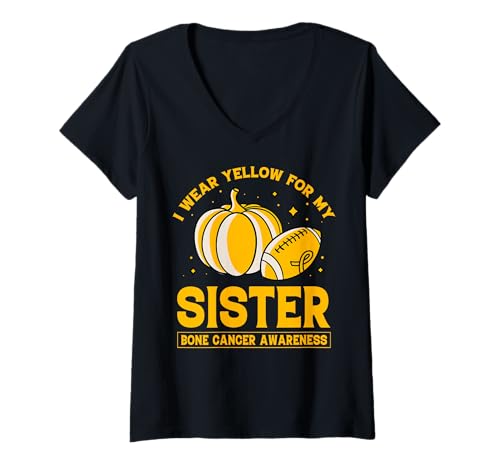Damen Ich trage Gelb für meine Schwester Bone Cancer Awareness T-Shirt mit V-Ausschnitt von Bone Cancer Warrior Apparel Design Power