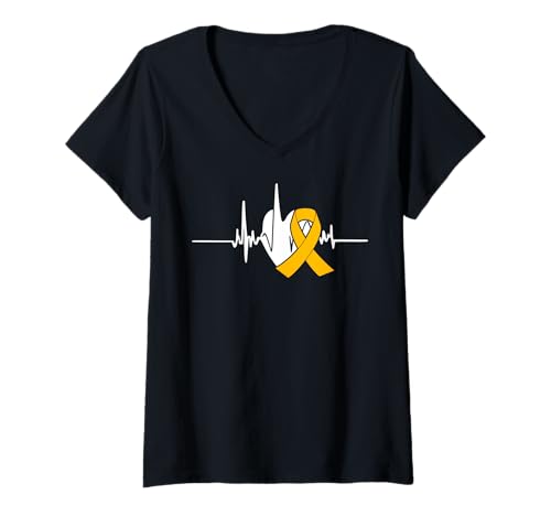Damen Knochenkrebs Herzschlag Krieger Design T-Shirt mit V-Ausschnitt von Bone Cancer Warrior Apparel Design Power