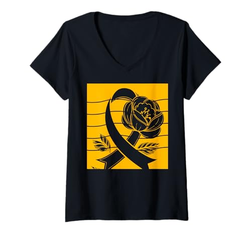 Damen Knochenkrebs-Krieger-Design T-Shirt mit V-Ausschnitt von Bone Cancer Warrior Apparel Design Power
