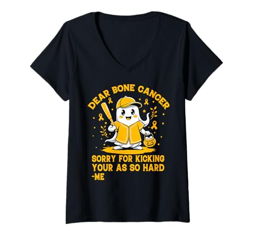 Damen Lieber Knochenkrebs, tut mir leid, dass ich dir so hart in den Hintern getreten habe. T-Shirt mit V-Ausschnitt von Bone Cancer Warrior Apparel Design Power