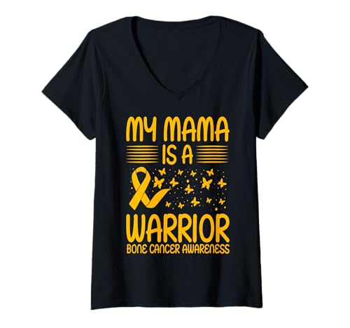 Damen Meine Mama ist eine Kriegerin, die sich mit Knochenkrebs befasst T-Shirt mit V-Ausschnitt Damen Meine Mama ist eine Kriegerin, die sich mit Knochenkrebs befasst T-Shirt mit V-Ausschnitt von Bone Cancer Warrior Apparel Design Power