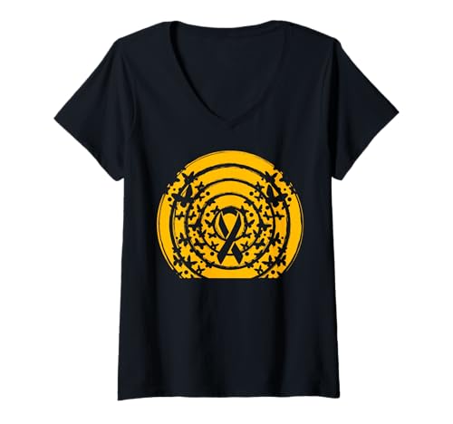Damen Schmetterling Knochen Krebs Krieger Design T-Shirt mit V-Ausschnitt von Bone Cancer Warrior Apparel Design Power