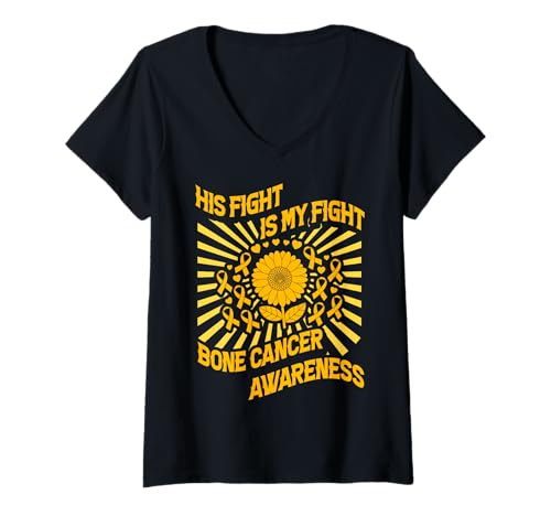 Damen Sein Kampf ist Mein Kampf Bone Cancer Awareness T-Shirt mit V-Ausschnitt von Bone Cancer Warrior Apparel Design Power