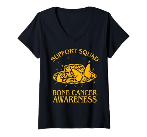 Damen Support Squad Knochenkrebs-Bewusstsein T-Shirt mit V-Ausschnitt von Bone Cancer Warrior Apparel Design Power