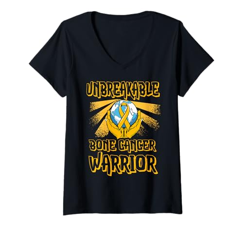 Damen Unzerbrechlicher Knochenkrebs-Krieger T-Shirt mit V-Ausschnitt von Bone Cancer Warrior Apparel Design Power