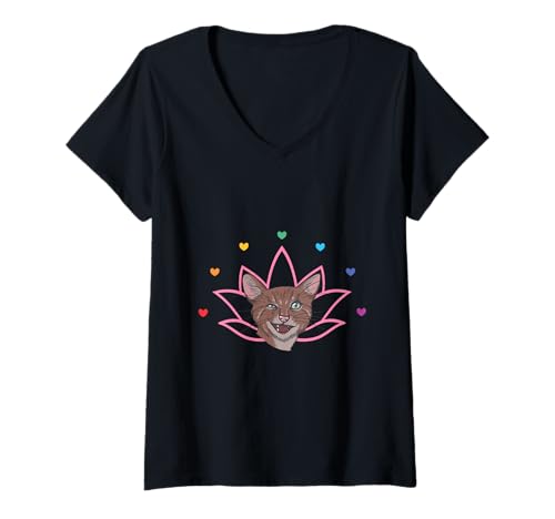 Damen Chakra Katze T-Shirt mit V-Ausschnitt Damen Chakra Katze T-Shirt mit V-Ausschnitt von BonePen