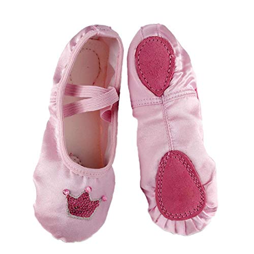 Bongles 1 Paar Rosa Satin-Ballettschuhe Yoga Wear Beständig Leinwand Geteilte Bauchtanz Schuhe Gymnastik Alleinige Flache Schuhe Für Kleine Mädchen (größe 23) von Bongles