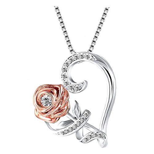 Frauen-halskette Herz Formte Rose Zircon Kristallanhänger Claviclekette Strickjacke-ketten-valentinstag-geschenk von Bongles