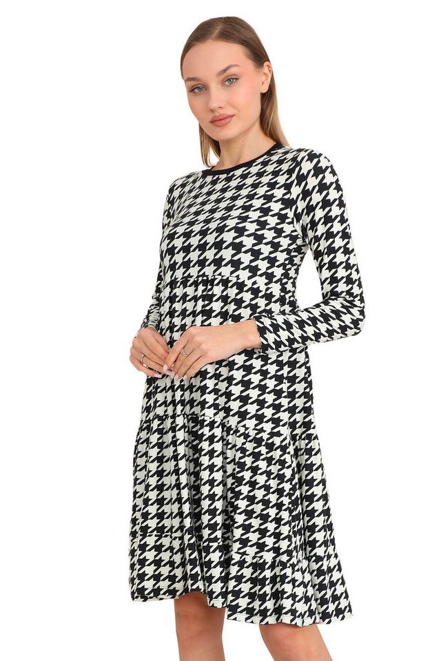 Bongual A-Linien-Kleid Midikleid Stufenkleid Hahnentrittmuster samtweich von Bongual