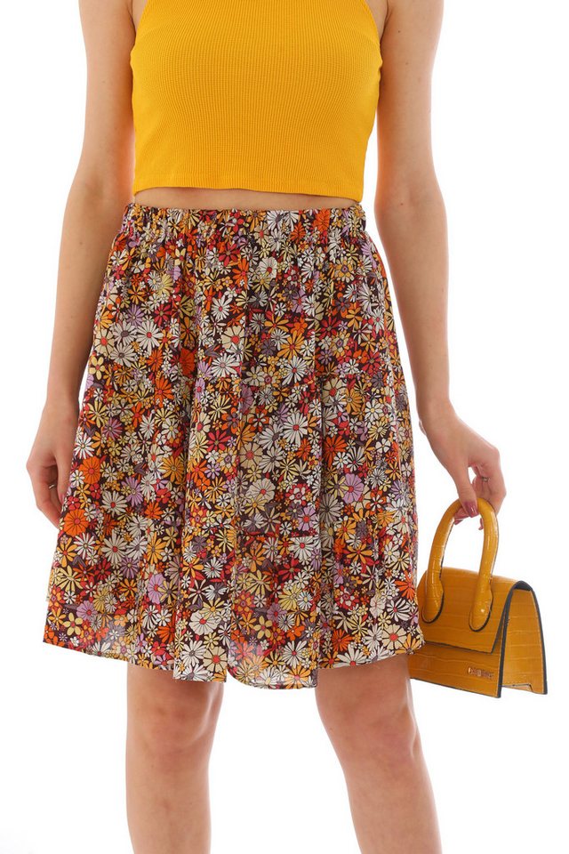 Bongual A-Linien-Rock Sommerrock Stufenrock mit Allover Blumen Druck von Bongual