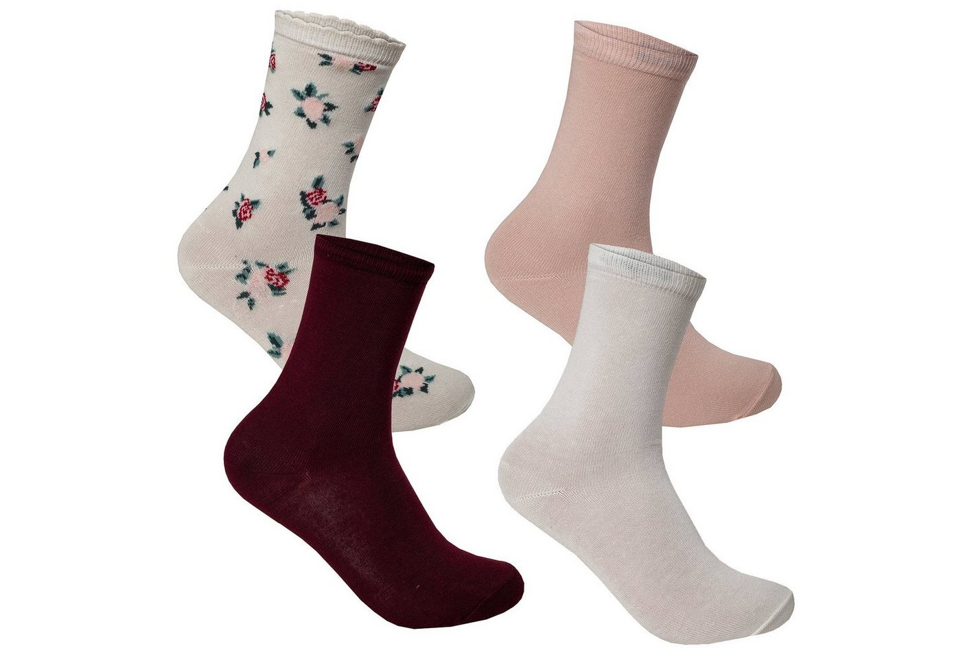 Bongual Basicsocken 12 Paar Damen Socken Freizeitsocken lang Baumwolle-mix Blumen (Set, 12er-Pack) Unifarben von Bongual