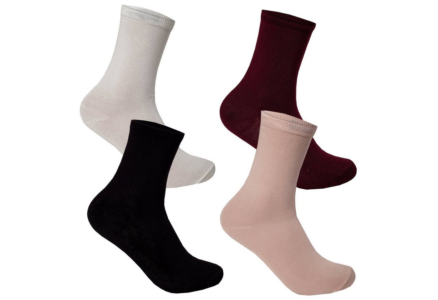 Bongual Basicsocken 12 Paar Damen Socken Freizeitsocken lang Baumwolle-mix Blumen (Set, 12er-Pack) Unifarben von Bongual