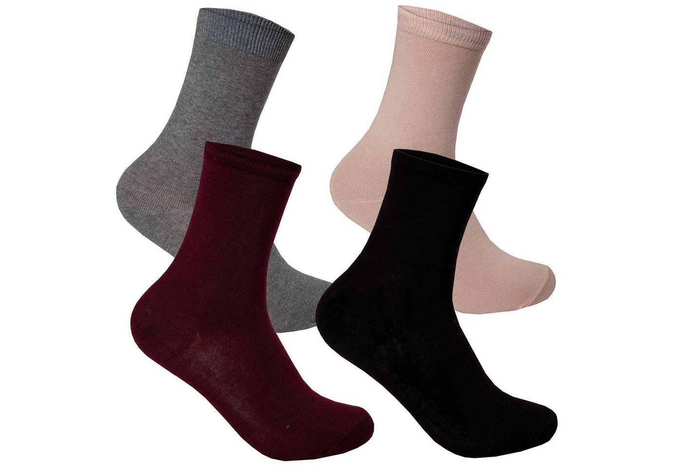 Bongual Basicsocken 12 Paar Damen Socken Freizeitsocken lang Baumwolle-mix Blumen (Set, 12er-Pack) Unifarben von Bongual