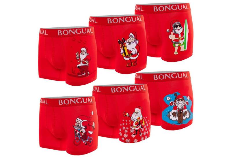 Bongual Boxershorts Santa Claus Motiv Retroshorts Weihnachtsunterhose Geschenkidee (6er-Pack) mit Logo-Elastikbund von Bongual