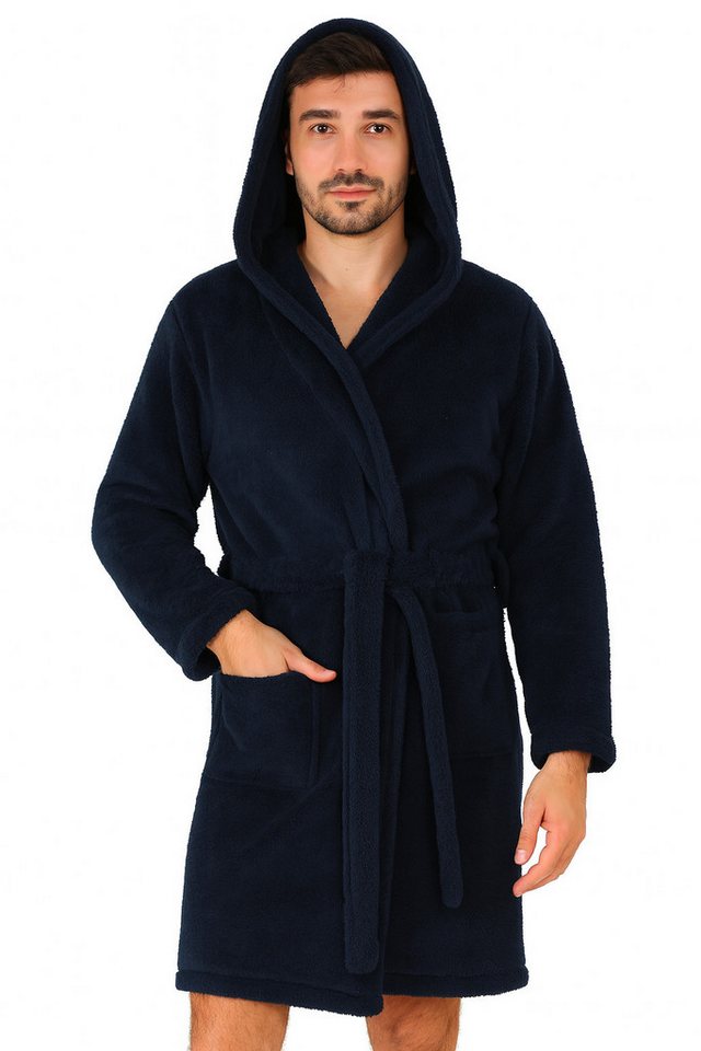 Bongual Herrenbademantel Saunamantel Flausch Morgenmantel, Kapuze, Gürtel von Bongual