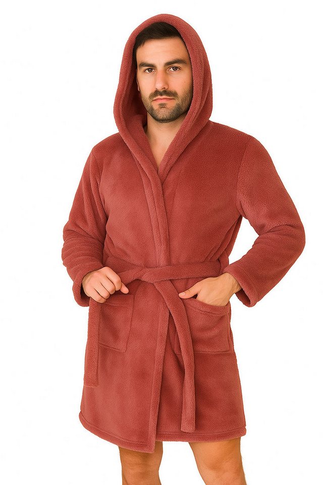 Bongual Herrenbademantel Saunamantel Flausch Morgenmantel, Kapuze, Gürtel von Bongual