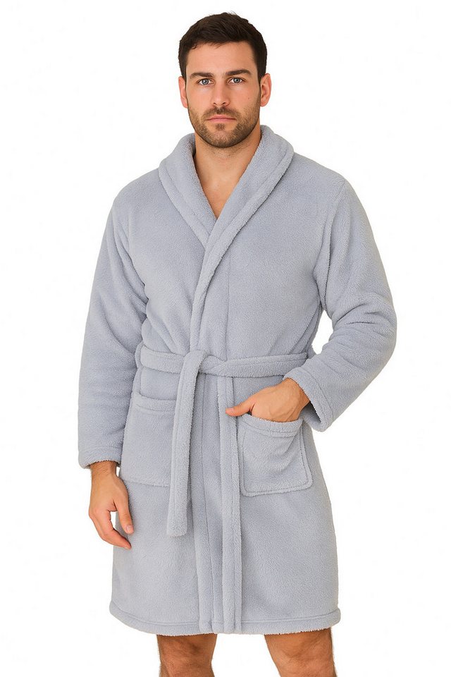 Bongual Herrenbademantel Saunamantel Flausch Morgenmantel, Kapuze, Gürtel von Bongual
