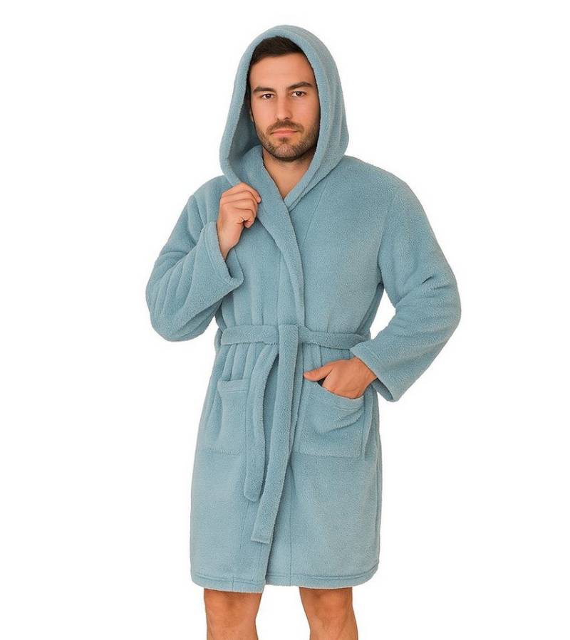 Bongual Herrenbademantel Saunamantel Flausch Morgenmantel, Kapuze, Gürtel von Bongual