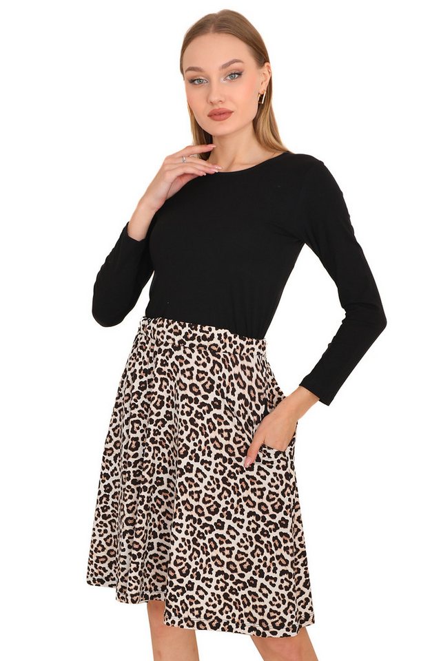 Bongual Jerseykleid 2-in-1 Midikleid Langarm Leopard Muster mit Taschen von Bongual