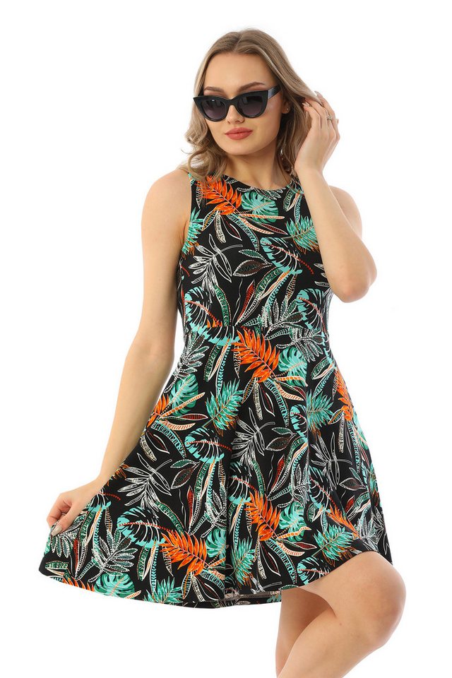 Bongual Jerseykleid Sommerkleid ohne Ärmel mit Palmenblätter Muster von Bongual
