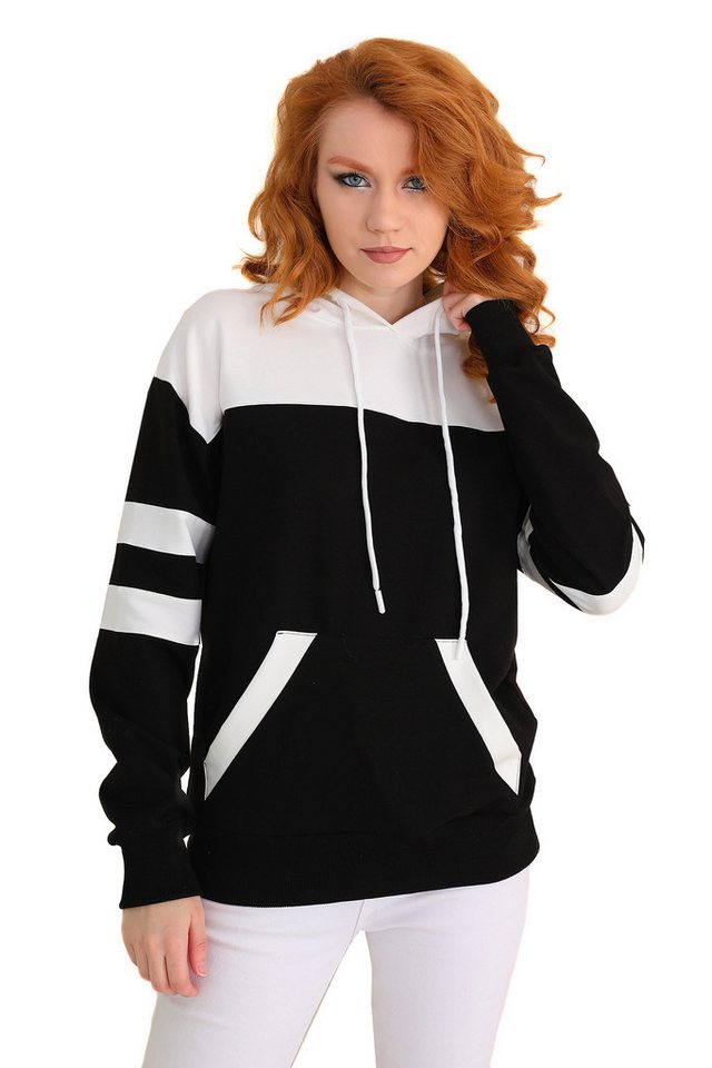 Bongual Kapuzensweatshirt Longsleeve zweifarbig Farbblock mit Streifen Kängurutasche von Bongual