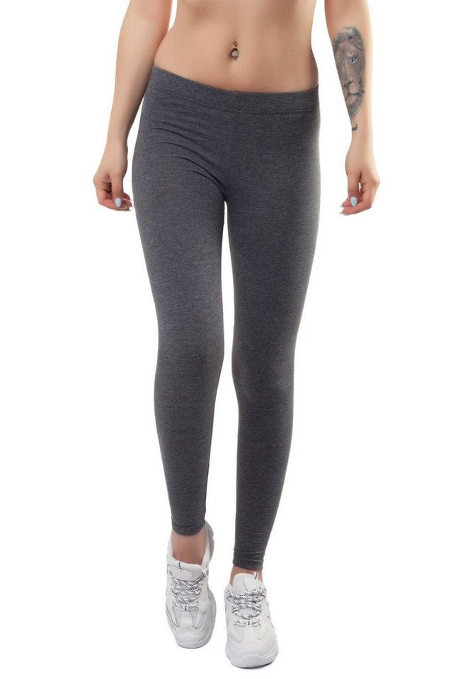 Bongual Leggings Damen Leggins lang Basic aus Baumwolle-mix Grautöne Komfortbund von Bongual