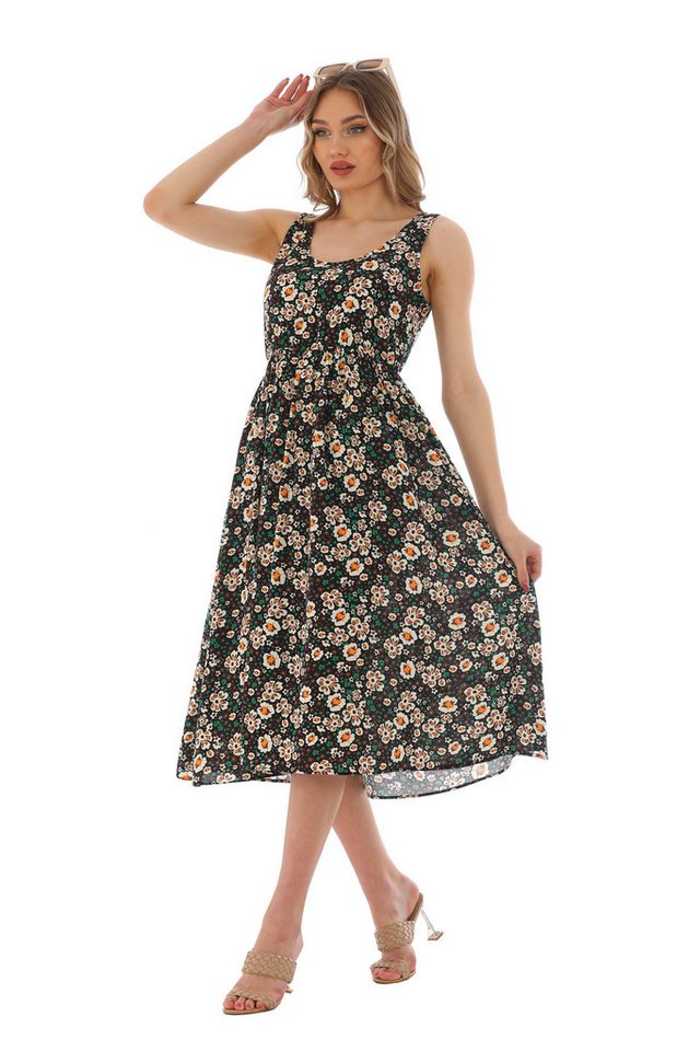 Bongual Maxikleid bedrucktes Sommerkleid mit Blumen ohne Ärmel von Bongual