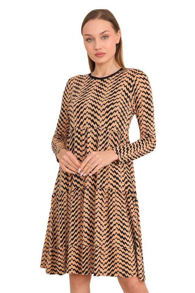 Bongual Midikleid A-Linien-Kleid Stufenkleid Zickzack von Bongual