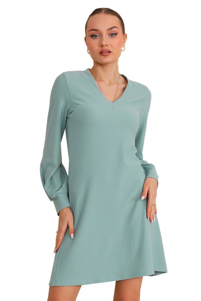 Bongual Midikleid A-Linien-Kleid V-Ausschnitt, mit Rippstruktur von Bongual