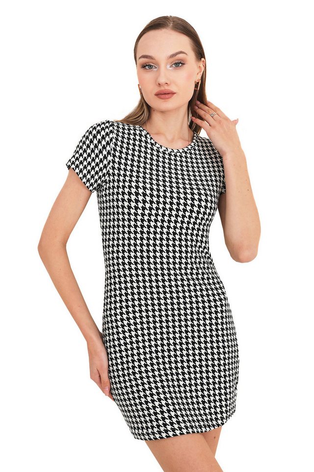 Bongual Minikleid Bodycon Partykleid Hahnentrittmuster von Bongual