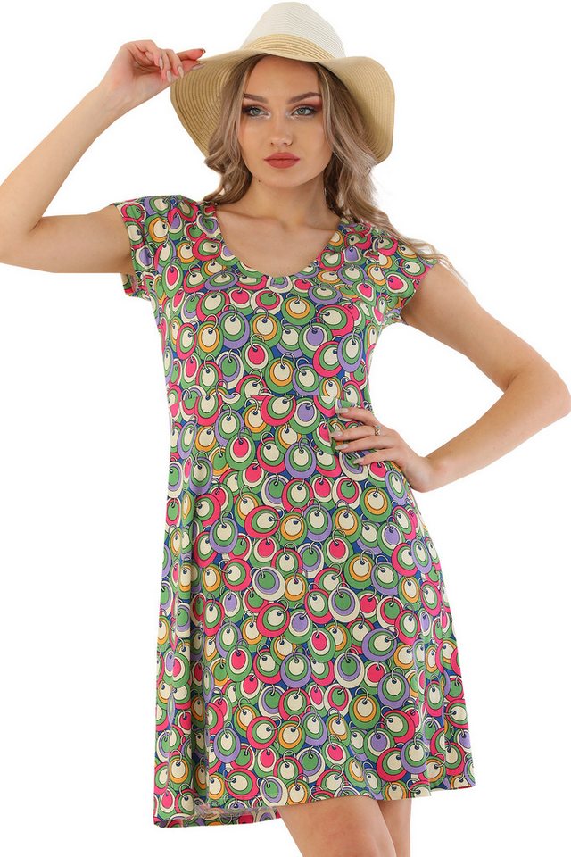Bongual Sommerkleid Sommerkleid kurze Ärmel mit Vintage Kreise-Muster von Bongual