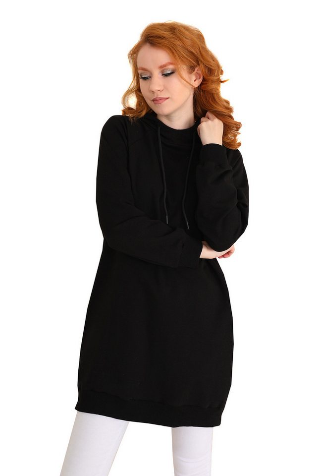 Bongual Sweatkleid Fleece Longpullover mit Kapuze von Bongual