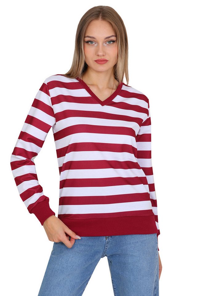 Bongual Sweatshirt langarm Streifen V-Ausschnitt Longsleeve von Bongual