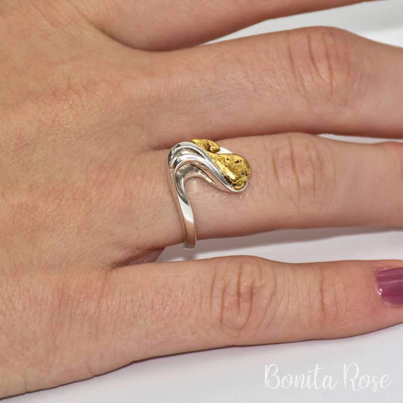 Gold Nugget Ring - 925 Gewellter Ozean Liebe Ozeanwelle Stil Wellen von BonitaRoseJewelry