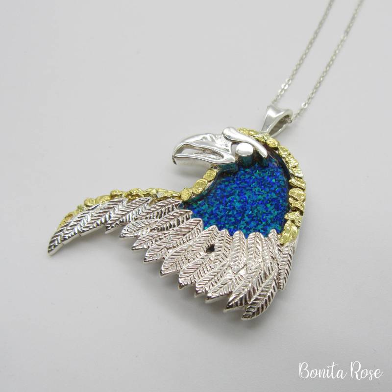Großer Adlerkopf , Halskette, Schmuck, Adler Opal Inlay, Goldnugget, Und Nuggets, Jade Nuggets von BonitaRoseJewelry
