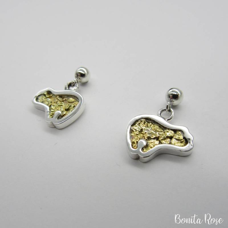 Kleine Bär Ohrringe - Natürlicher Goldnugget Bären Nuggets Inlay Nugget von BonitaRoseJewelry