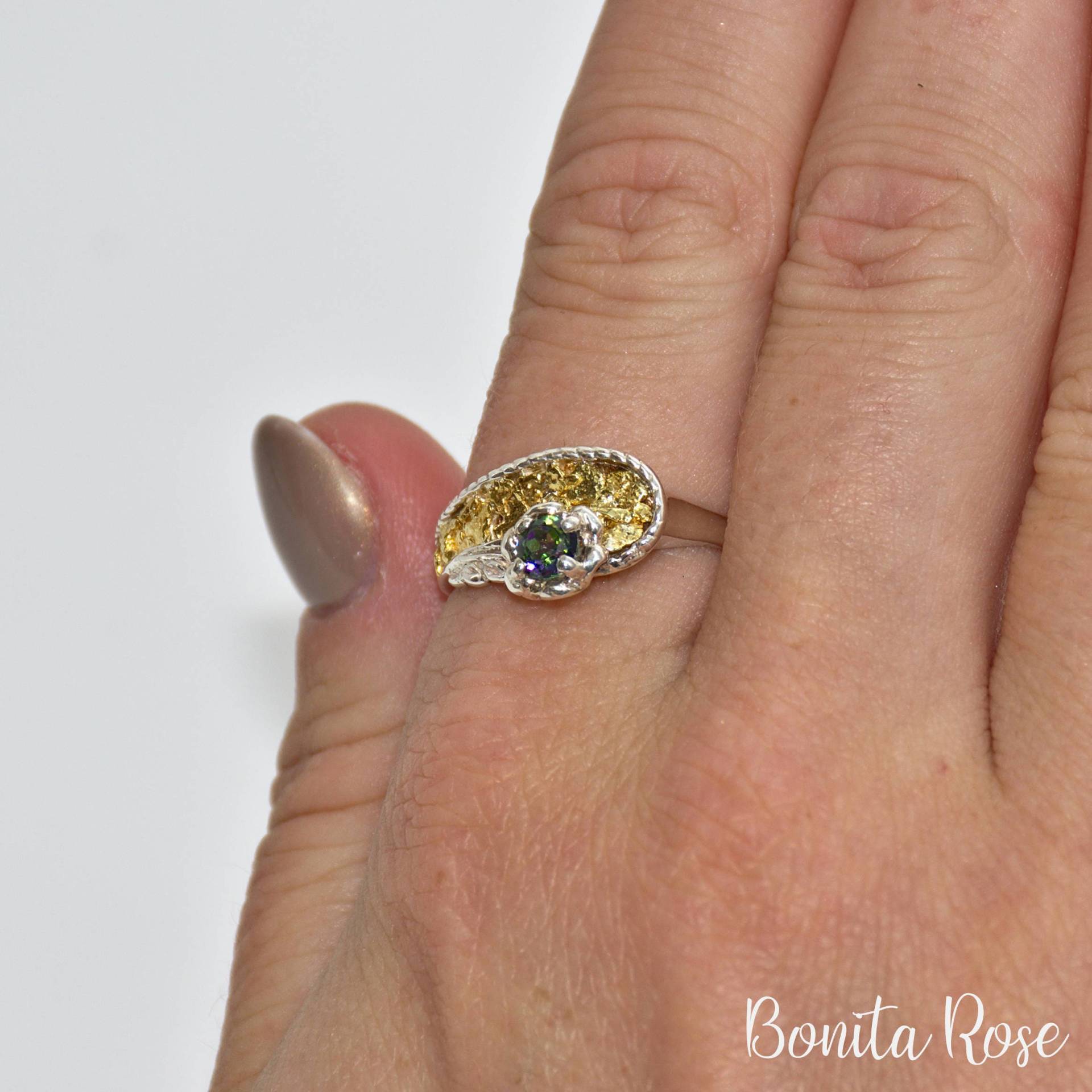 Mystic Topaz Promise - 925 Topas Sterling Nugget Regenbogen Stein Rainbow Ring von BonitaRoseJewelry