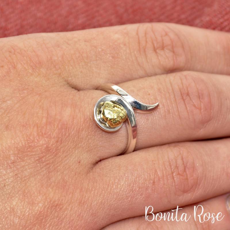 Natürlicher Goldnugget, Nugget Ring, Womens, Geschenk, Ring Silberring von BonitaRoseJewelry