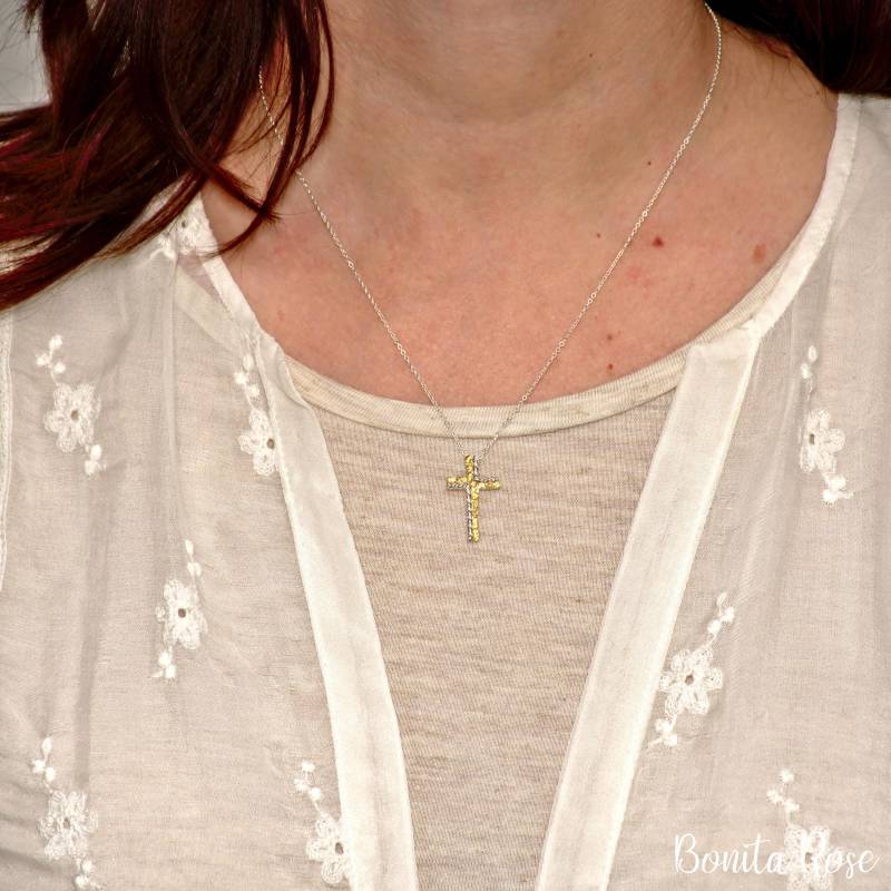 Nugget Kreuz Anhänger, Kreuz, Goldnugget Style Cross, Goldnugget, Silbernugget Nautical Gold von BonitaRoseJewelry