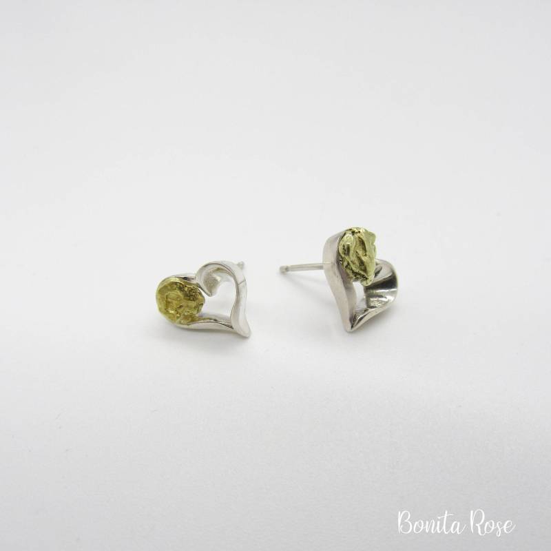 Nugget Ohrringe - Gold Herz Ohrring Kleine Ohrstecker Süße Für Frauen Style von BonitaRoseJewelry