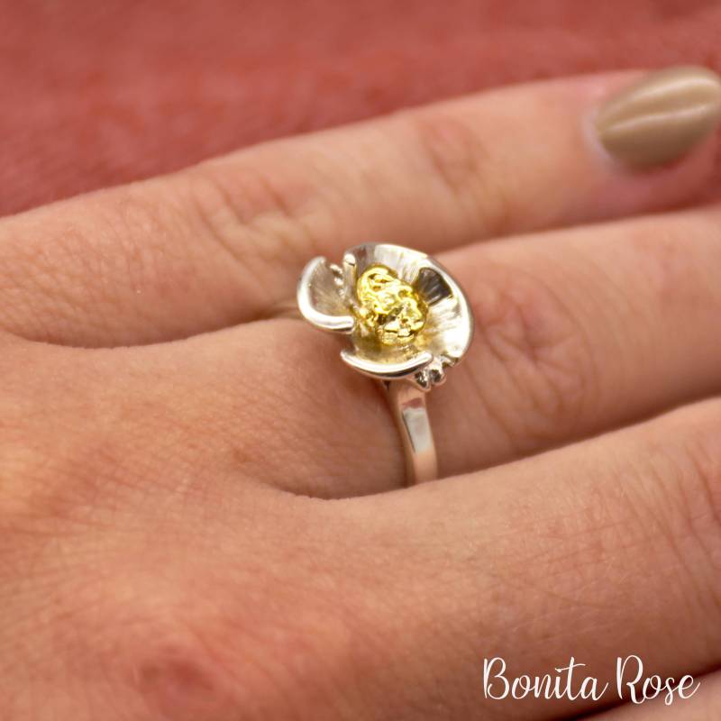 Nugget Stein Ring - Goldener Gold Beste Blume Naturstein Silber Blütenblatt Ring-Alaska von BonitaRoseJewelry