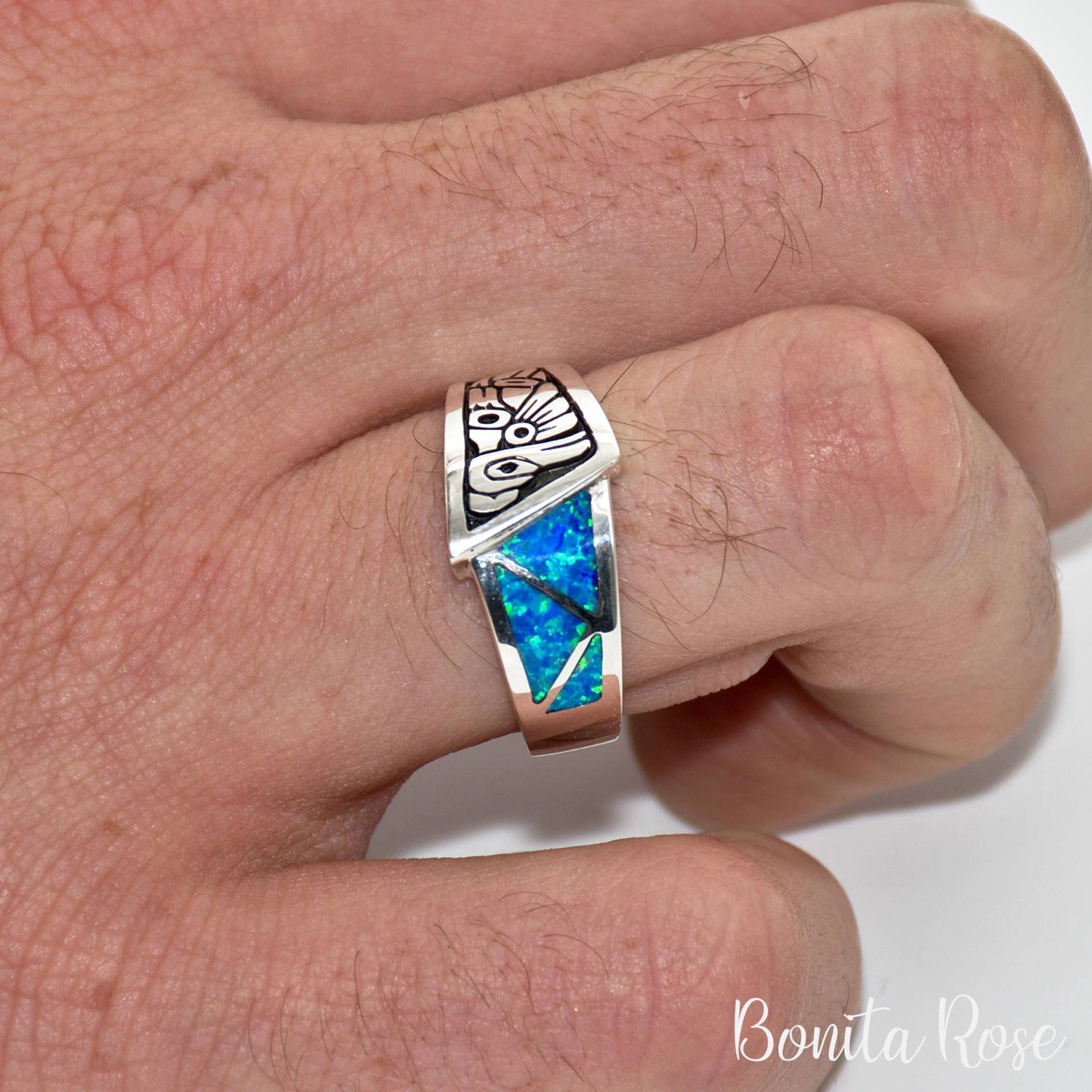 Opal Inlay Ring - Silber Rabe Stammes Native Raven Northwest Sterling von BonitaRoseJewelry
