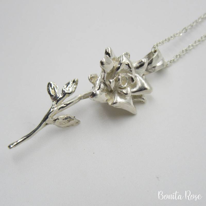 Rose Anhänger, Sterling Silber Halskette, Gold Schmuck, Rosebud Halskette von BonitaRoseJewelry