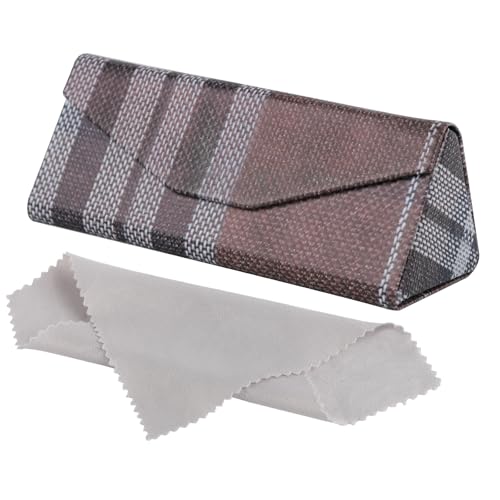 Boniyeah Faltbares Brillenetui aus PU-Leder – Magnetischer Brillenhalter für unterwegs – Unisex Etui mit Karomuster, weichem Innenfutter & Reinigungstuch – Kompakte Sonnenbrillen-Aufbewahrung (Braun) von Boniyeah