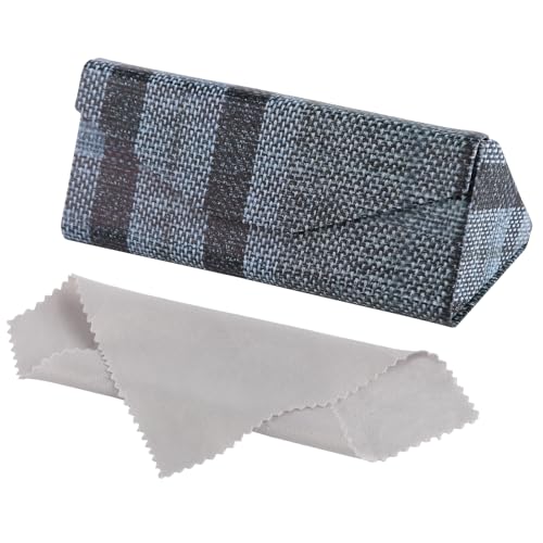 Boniyeah Faltbares Brillenetui aus PU-Leder – Magnetischer Brillenhalter für unterwegs – Unisex Etui mit Karomuster, weichem Innenfutter & Reinigungstuch – Kompakte Sonnenbrillen-Aufbewahrung (Grau) von Boniyeah