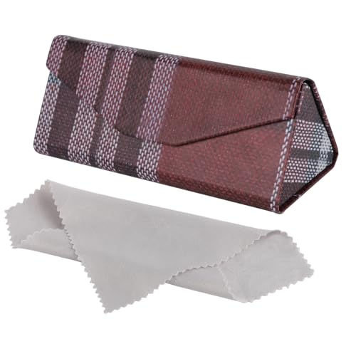 Faltbares Brillenetui aus PU-Leder – Magnetischer Brillenhalter für unterwegs – Unisex Etui mit Karomuster, weichem Innenfutter & Reinigungstuch – Kompakte Sonnenbrillen-Aufbewahrung (Bordeauxrot) von Boniyeah
